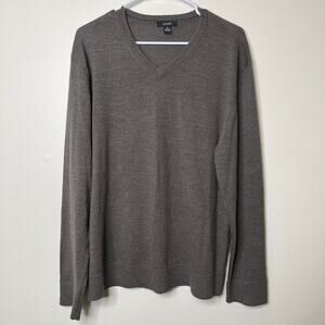 Alfani 100% Merino Wool Men's Sweater Large Brown V Neck Long Sleeve